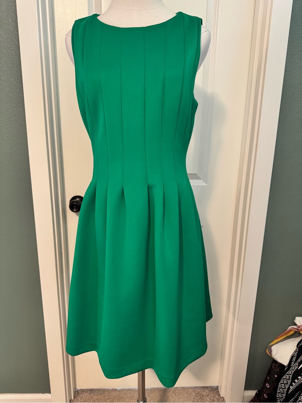 Vince Camuto Emerald Green Pleated Fit-and-Flare Dress
